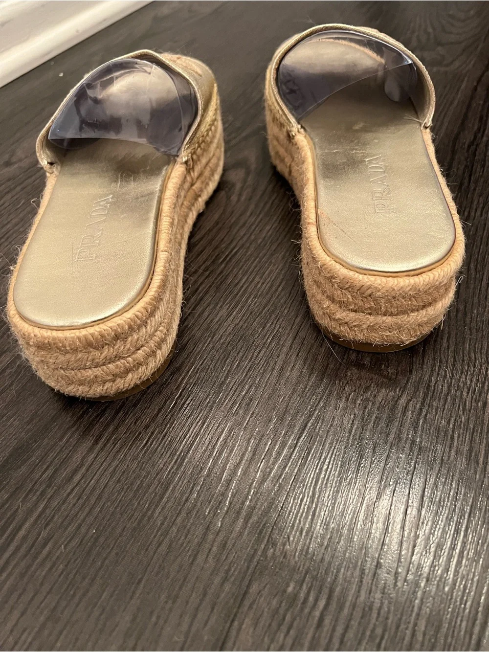 Prada Slide Espadrille Platform Sandals in Metallic Gold size 7.5 - Picture 7 of 10